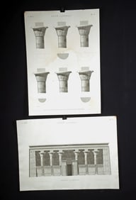 2 Engravings of Esne - Description de l'Egypte (1821)