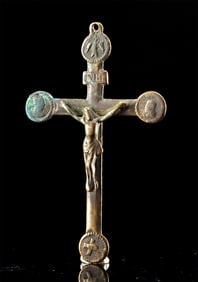 Late 19th C. French Brass Crucifix Pendant - Devotional