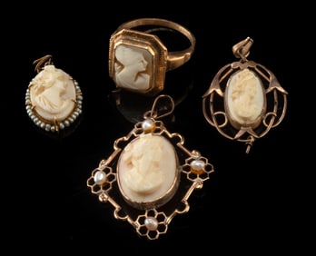 Lot of 4 Victorian Gold Cameo Jewelry