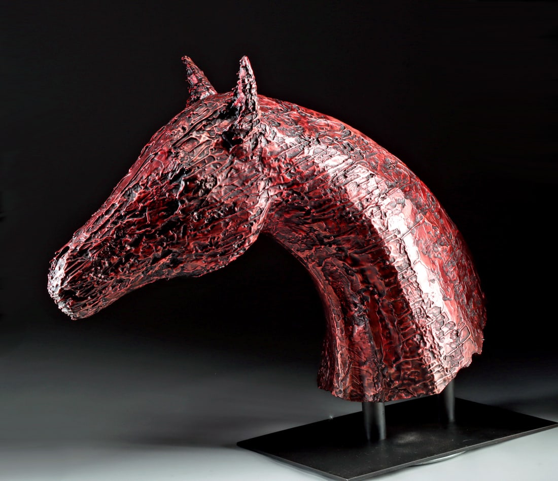 Equestrian Bronze Sculpture by Hansen - "Pinot" (2015): JD Hansen (American, b. 1969). "Pinot" bronze, 2015. Edition number 2 of 9. Signature, edition number, and foundry mark on bronze. A striking bronze bust of a majestic horse by American sculptor JD Ha