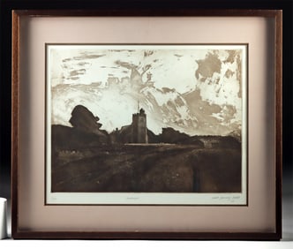 Paul Harvey Scull Etching - "Churchscape" (1976)