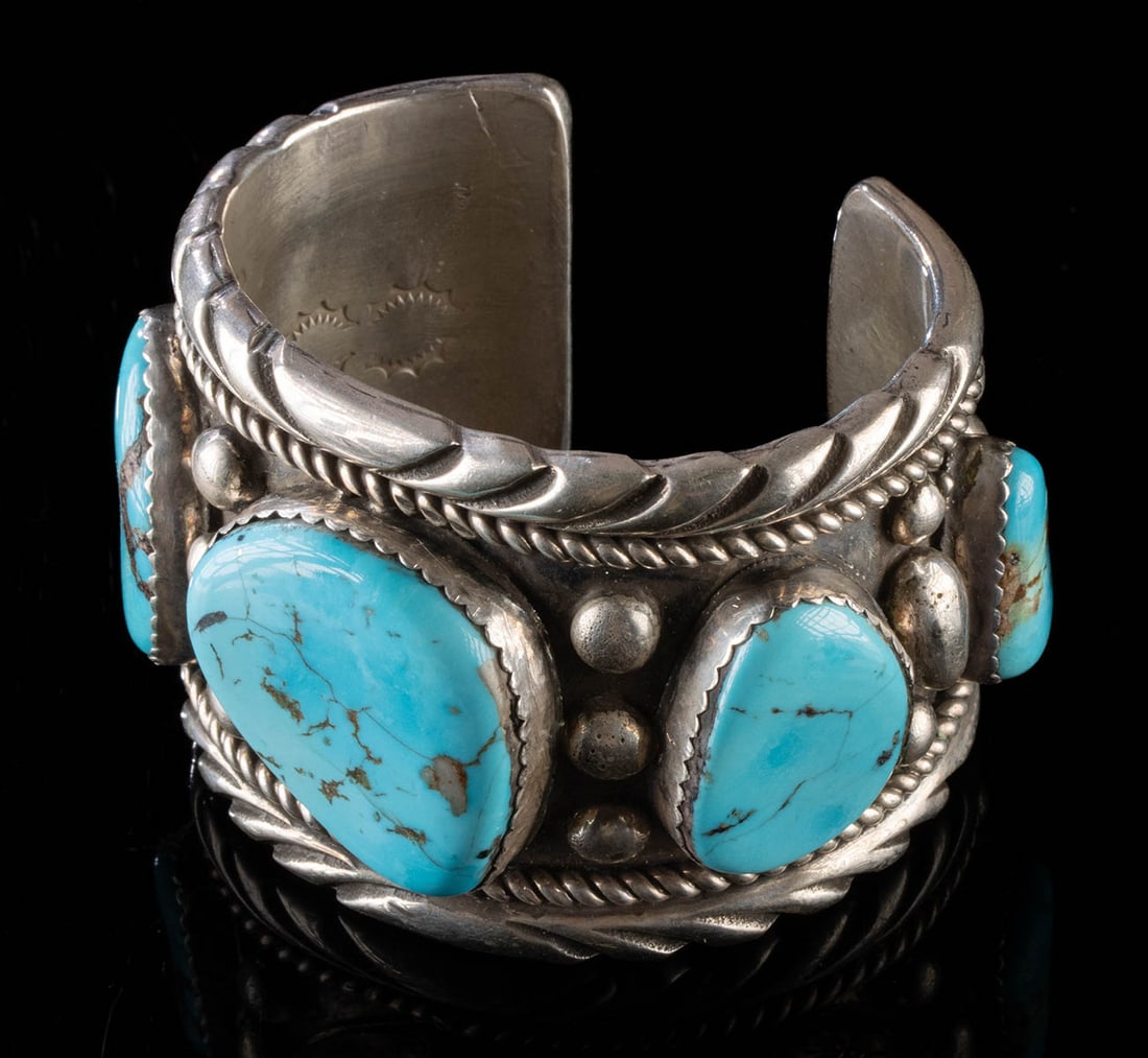 Navajo Silver & Turquoise Cuff Bracelet by C. Chama (1 of 4)