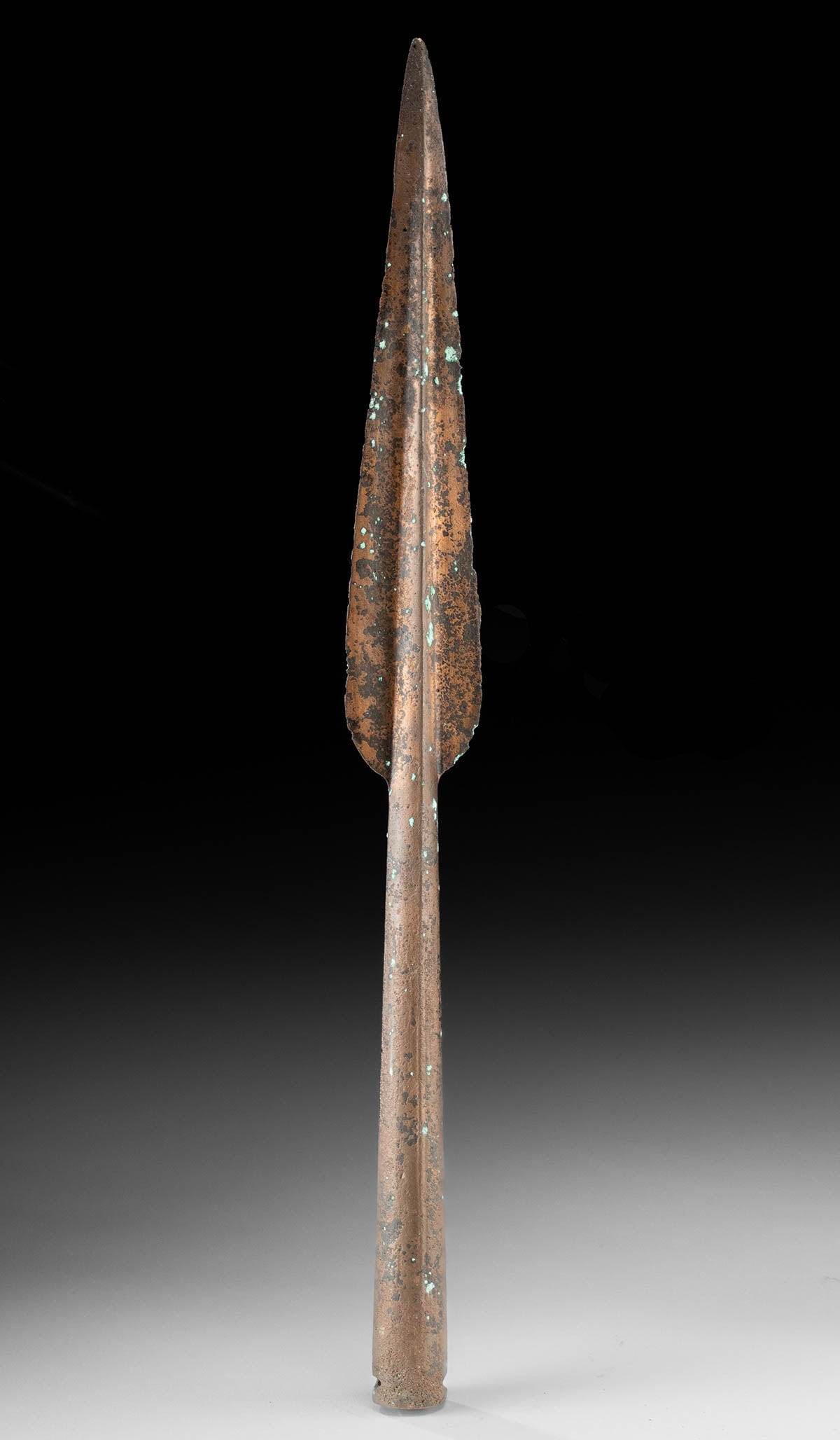 Hellenistic to Greco-Persian Bronze Spearhead, Prominent Midrib (1 of 2)