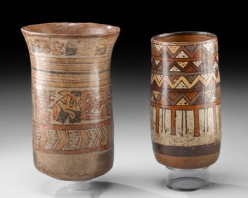 Nazca Polychrome Keros - Trophy Heads, Flying Figures (TL'd)
