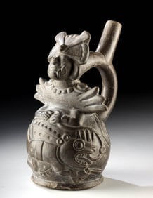 Moche Blackware Stirrup Vessel - Ai Apaec as Crab
