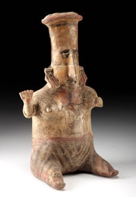 Large Jalisco Polychrome Seated Female Funerary Figure