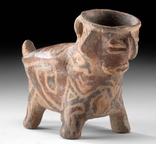Ancient Tiwanaku Polychrome Zoomorphic Pottery Vessel