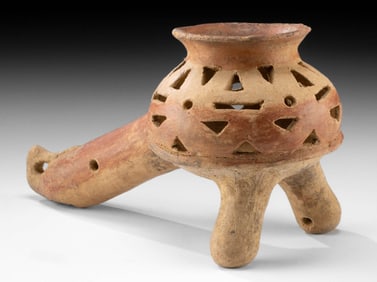 Aztec Pottery Tripodal Incense Vessel with Rattle Feet