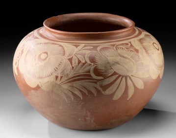 Mexican Hidalgo Huasteca Pottery Olla - Floral Motifs