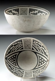 Ancient Anasazi Black Mesa Black on White Pottery Bowl