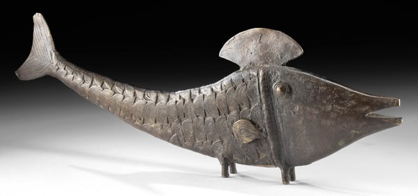 Vintage African Bobo Copper Alloy Fish Sculpture