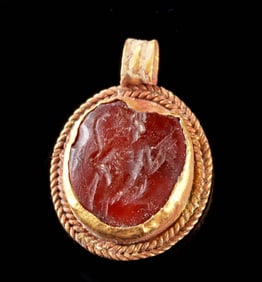 Roman 23.8K Gold Amulet w/ Carnelian Intaglio of Pan