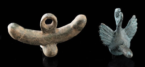 Roman Bronze Fascinus Amulets - Double & Winged Forms