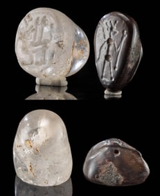 Two Near Eastern Iron Age Stone Stamp Seal Beads