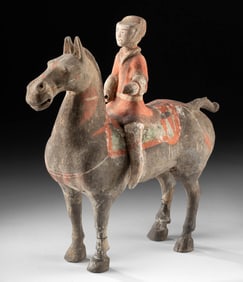 Chinese Han Dynasty Painted Pottery Horse Rider Mingqi