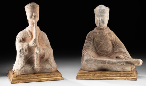 Pair of Han Dynasty Musicians - Xiao Flute & Guqin