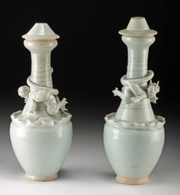 Pair of Chinese Song Qingbai Pottery Funerary Urns