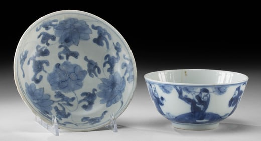 Pair of 19th C. Qing Blue on White Porcelain Dishes