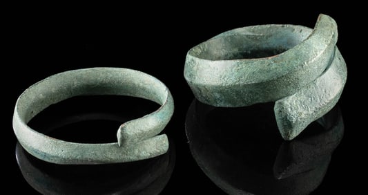Pair of Bronze Dong Son Arm Cuffs - Coiled Form