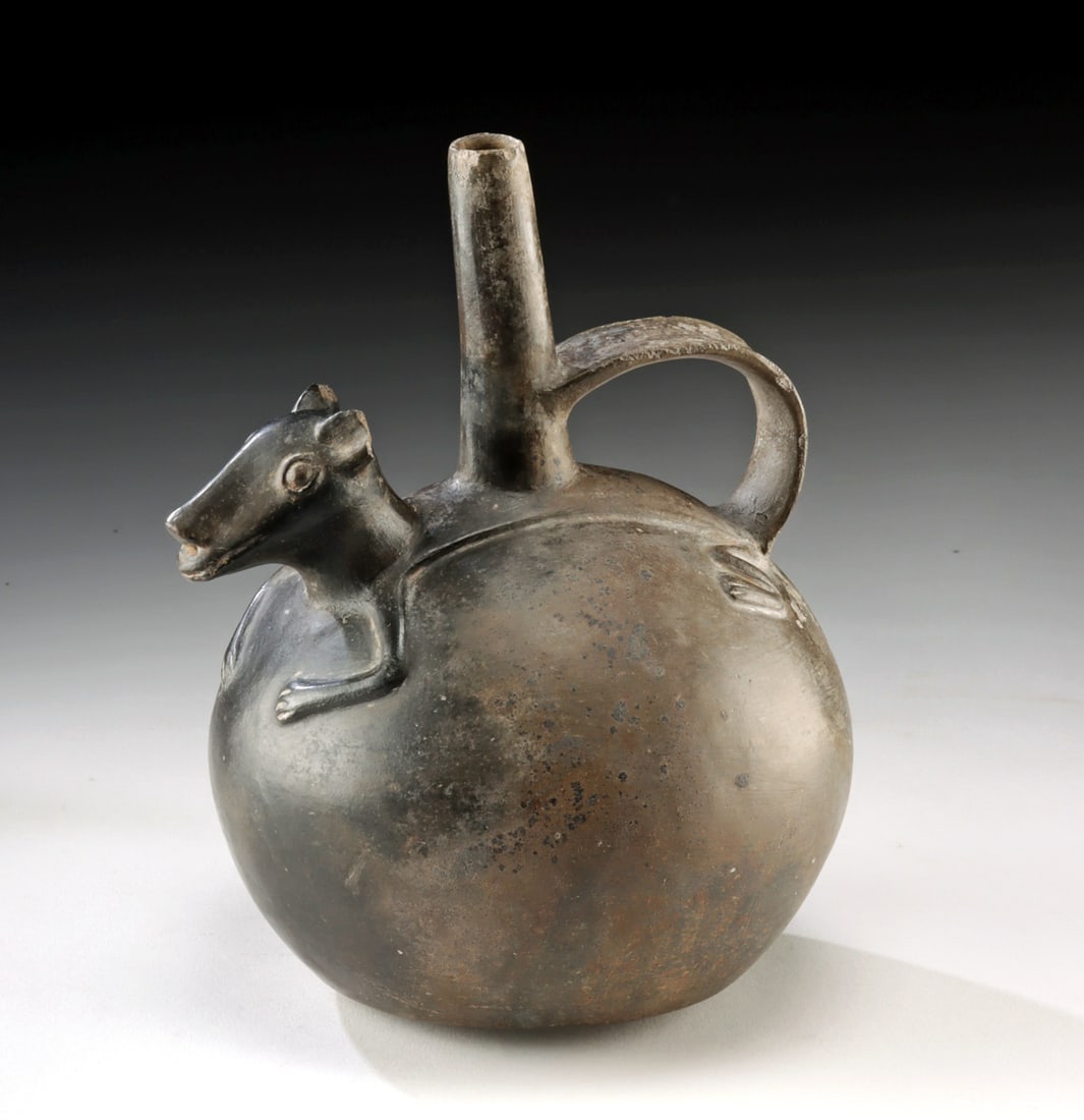 Chimu Blackware Stirrup Vessel w/ Coati Effigy, ex-Museum (1 of 4)
