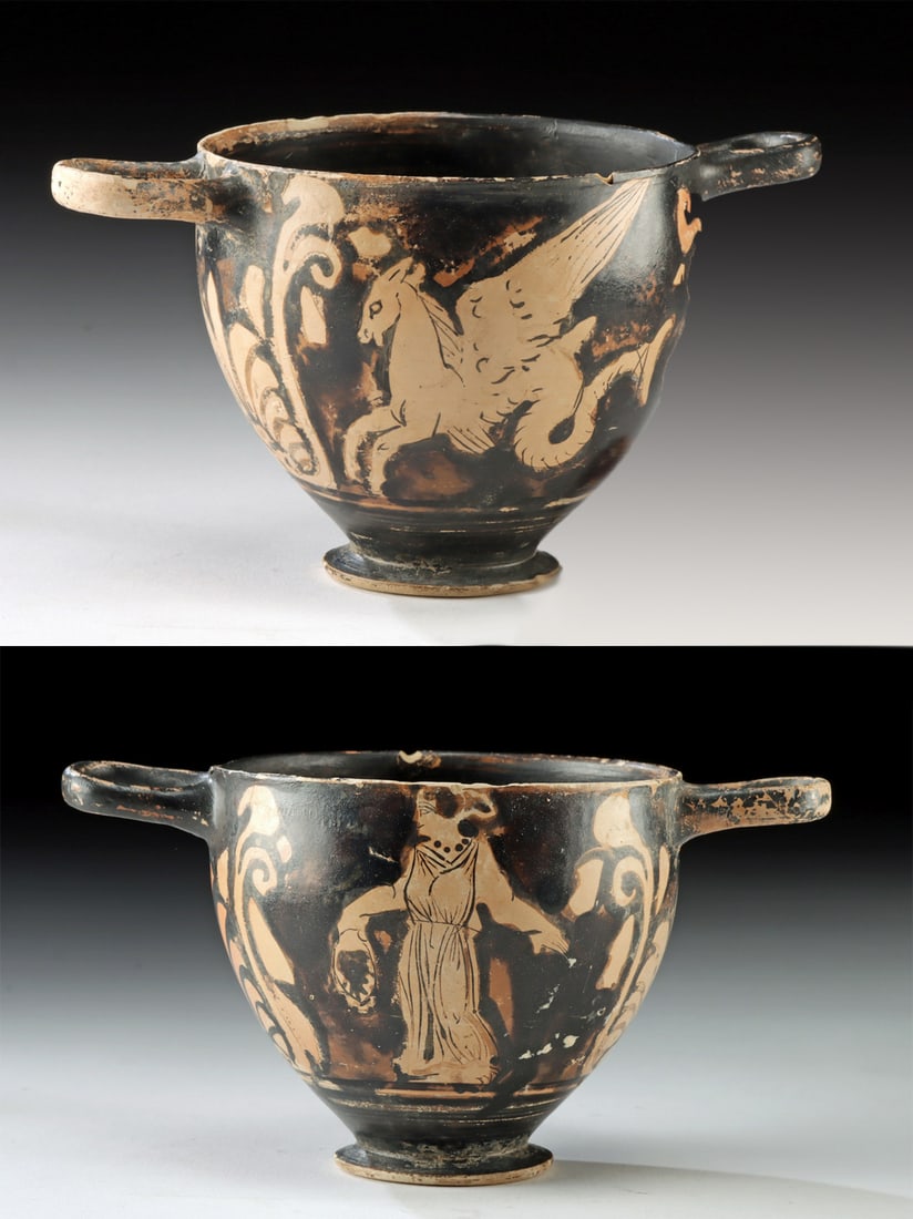 Apulian Red Figure Skyphos w/ Hippocamp & Woman (1 of 4)