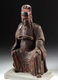 18th C. Chinese Lacquered Wood Wenchang w/ Glass Eyes