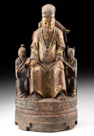 18th C. Chinese Gilt Wood Official w/ Acolytes