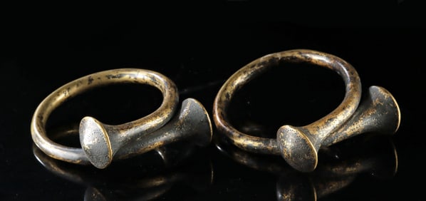 Pair of Naga Tribal Headhunter Brass Flared Bracelets