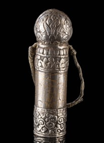 Tibetan Silver Stamp Seal w/ Conch Auspicious Symbol