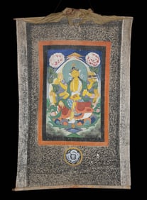 19th C. Nepalese Thangka - Vasudhara Goddess of Wealth