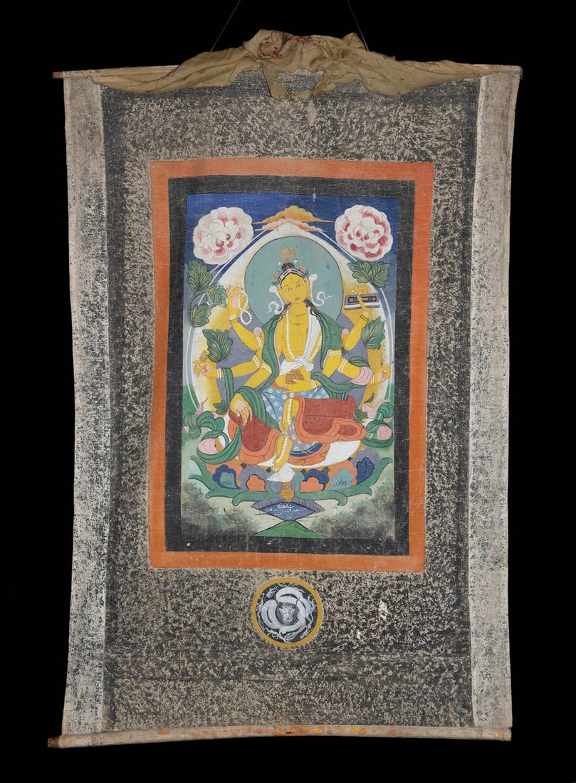 19th C. Nepalese Thangka - Vasudhara Goddess of Wealth (1 of 5)