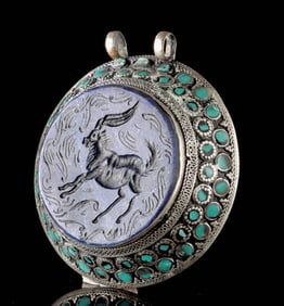 Large Afghan Sodalite Intaglio Ram & Silver Pendant