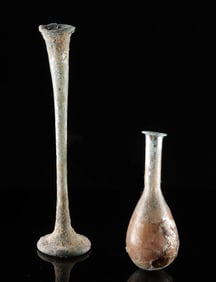 Pair of Roman Glass Vessels - Flask and Unguentarium