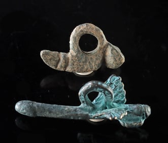 Two Roman Bronze Phallic Amulets - One w/ Wings