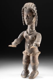 Ibibio Wooden Ekon Puppet Figure - Snake Skin Belt