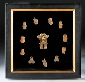 Sinu Tumbaga Pendant & 11 Zoomorphic Pottery Whistles