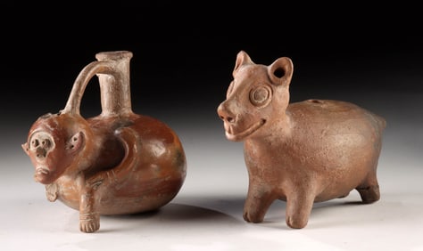 Chancay Pottery Deer Whistle & Salinar Monkey Jar