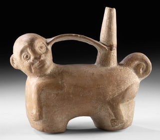 Moche Pottery Stirrup Vessel - Monkey Form