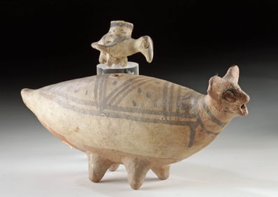 Exhibited Chancay Pottery Llama & Bird Pottery Vessels