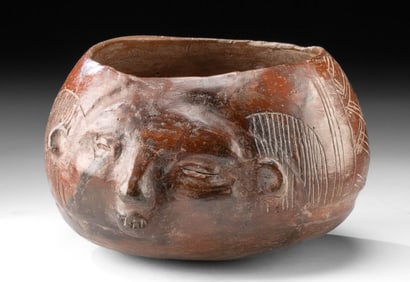 Quimbaya Redware Bowl - Anthropomorphic Face Vessel