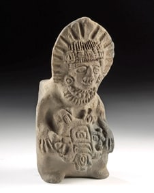 Zapotec Pottery Figural Vessel with Glyph Motif
