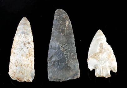 Three Native American Stone Blades & Barbed Point