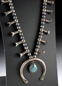Navajo Silver Squash Blossom Necklace by Victor Hicks