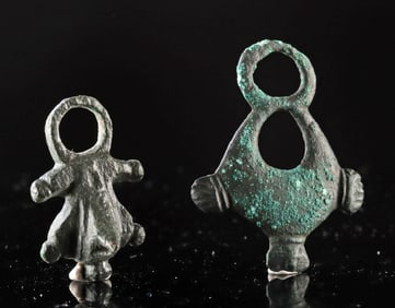 Pair of Roman Copper Phallic & Anthropomorphic Amulets