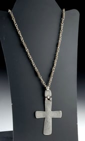 Ethiopian Coptic Silver Hinged Cross on Brass Chain