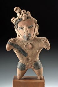 Veracruz Pottery Male Figure w/ Headdress & Bitumen