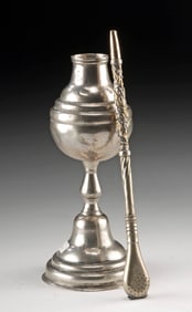Argentina 19th C. Silver Mate Gourd + 11K Gilt Bombilla