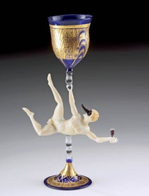 Lucio Bubacco Glass Goblet - Masked Male Nude w/ Wine