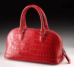 Luxury Red Croc-Embossed Leather Satchel by Viet Thanh