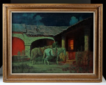 Gordon Coutts Painting - Two Tethered Horses